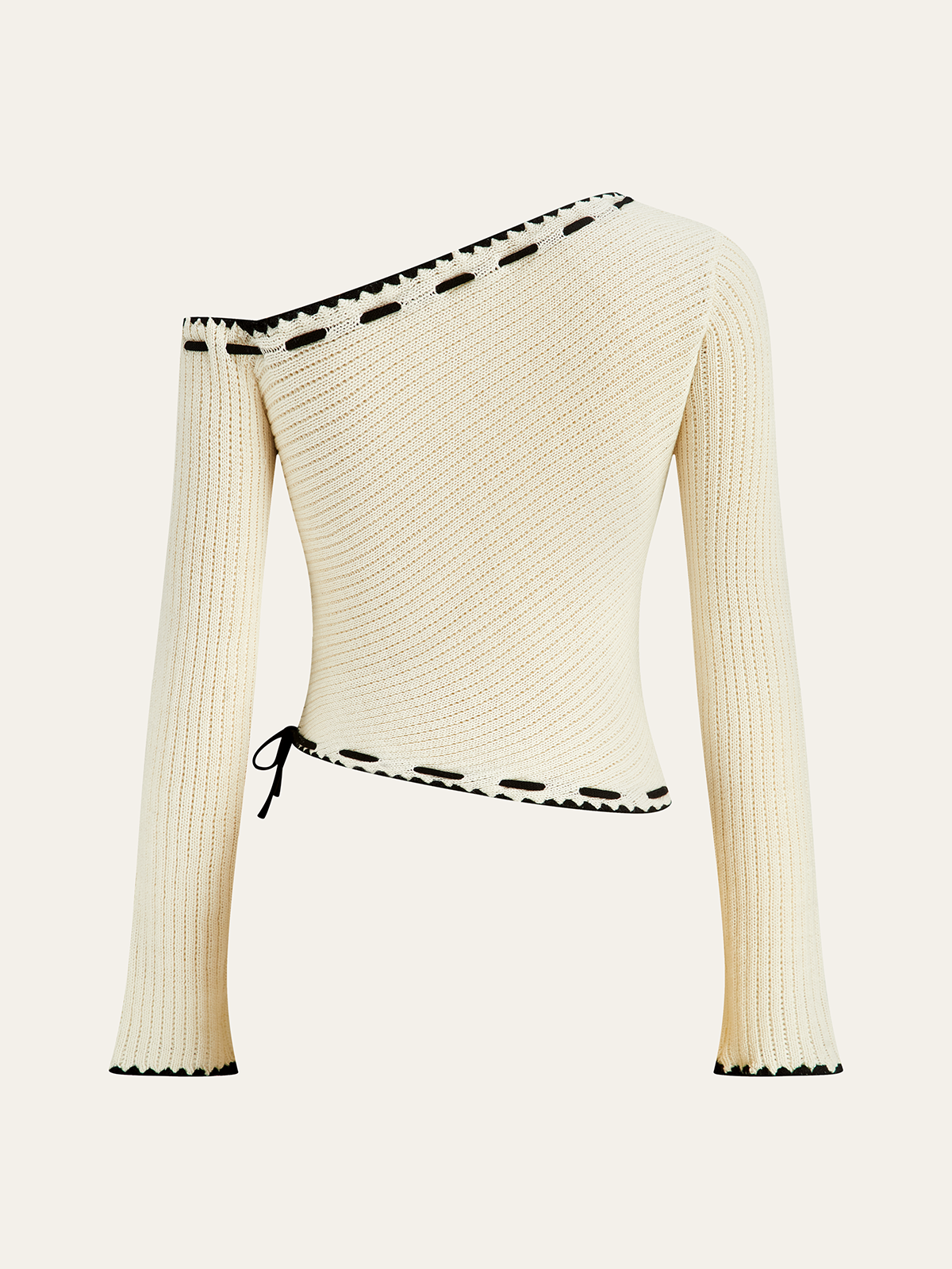 One-Shoulder Knit Top with Bow Detail-Chicvia