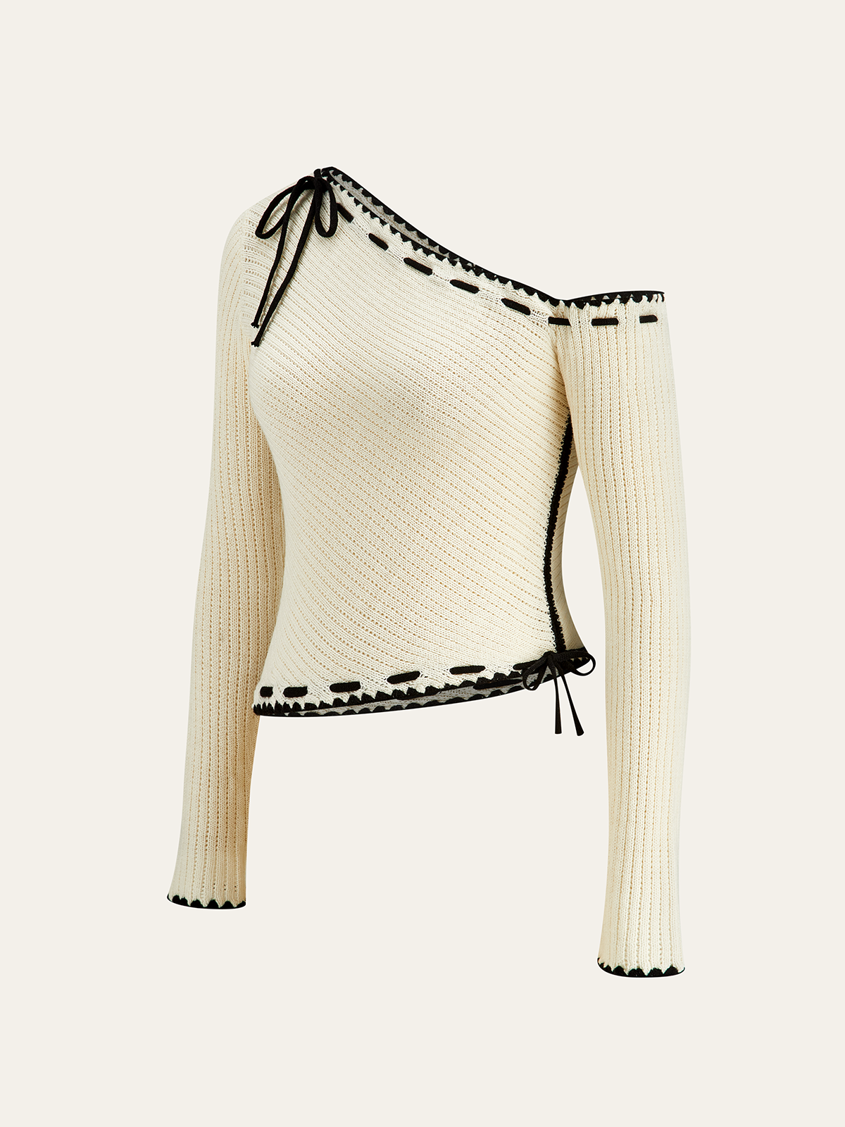 One-Shoulder Knit Top with Bow Detail-Chicvia