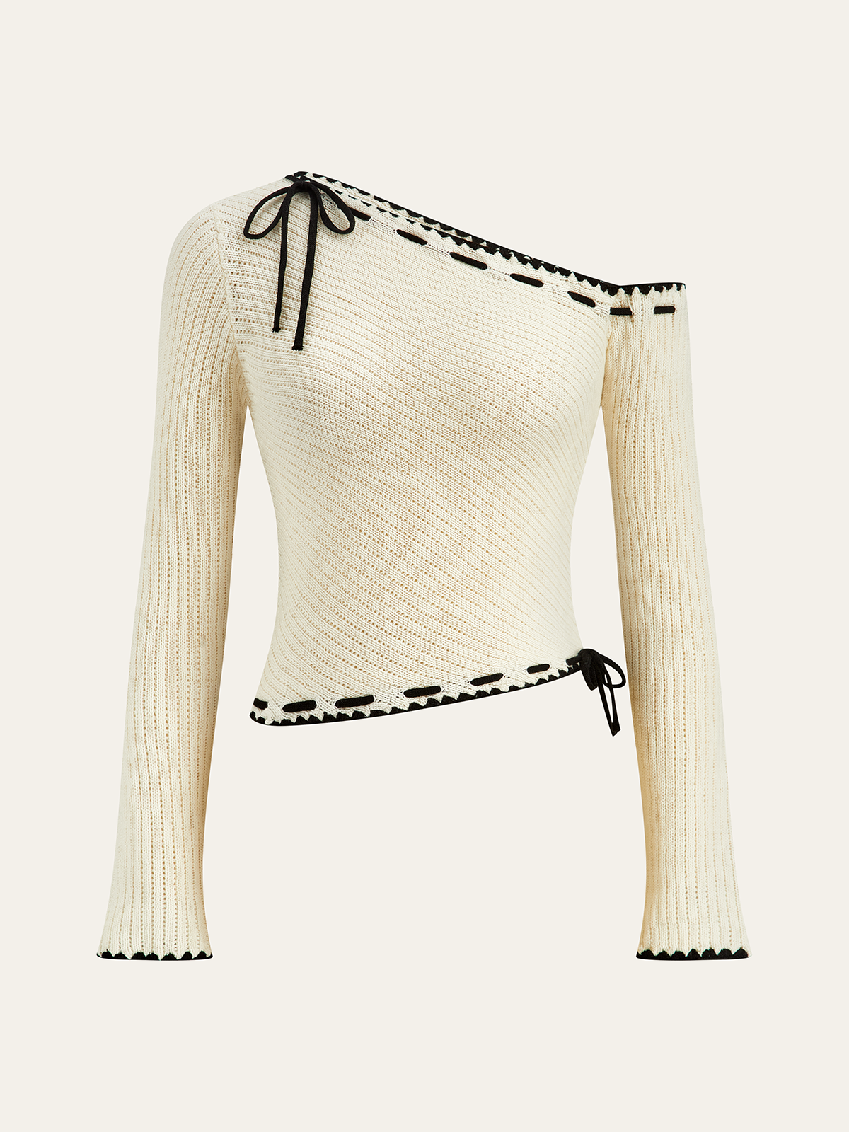 One-Shoulder Knit Top with Bow Detail-Chicvia