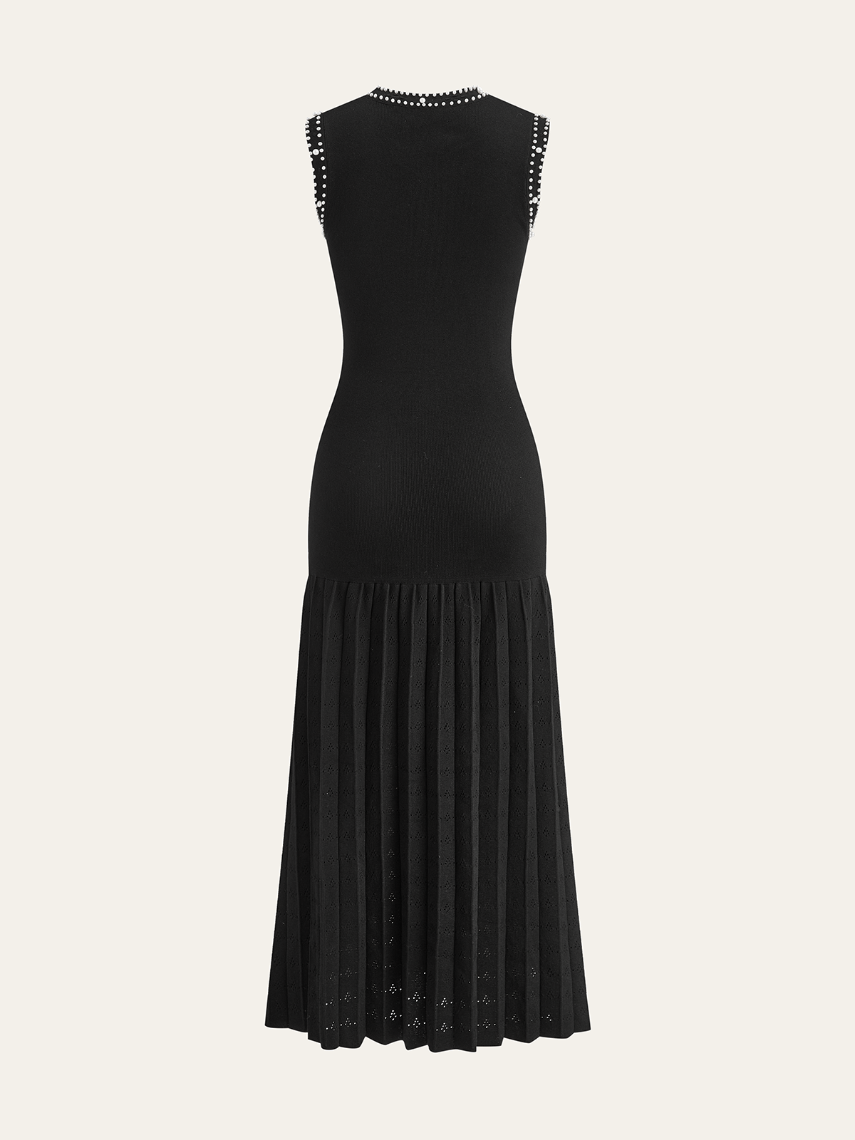 Pearl Trimmed Knit Midi Dress-Chicvia