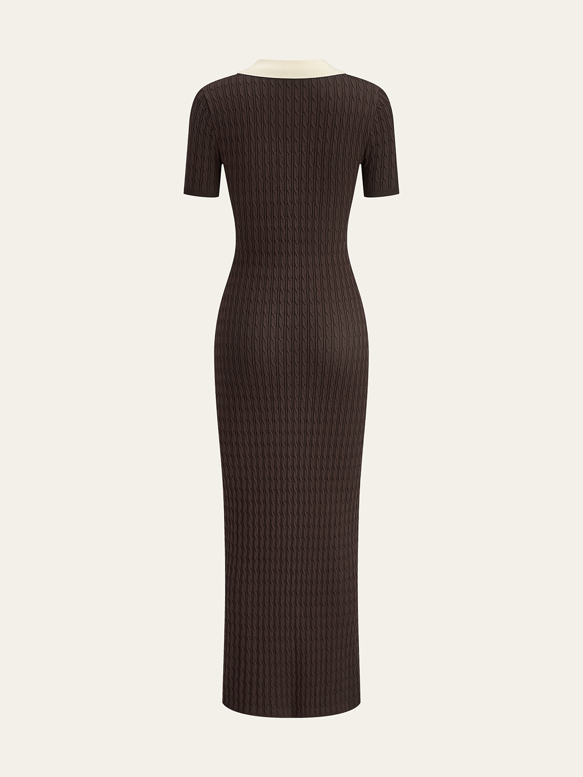 Contrast Collar Cable-Knit Midi Dress-Chicvia
