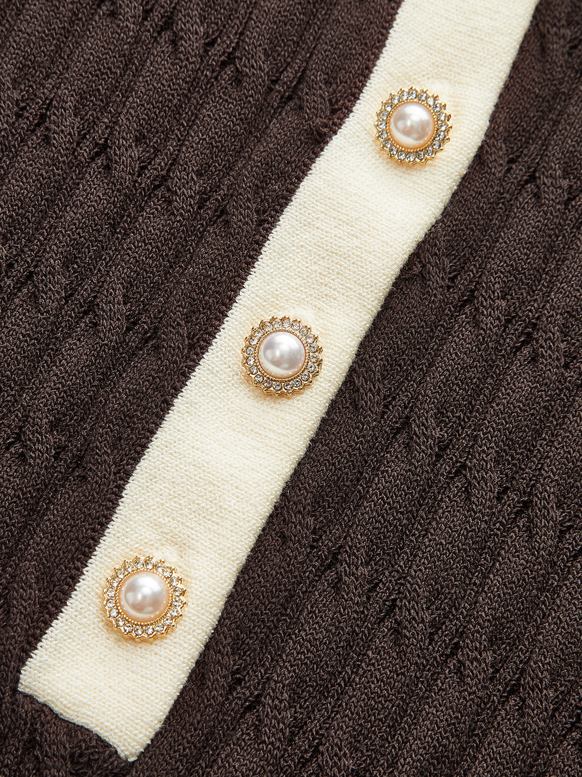 Contrast Collar Cable-Knit Midi Dress-Chicvia