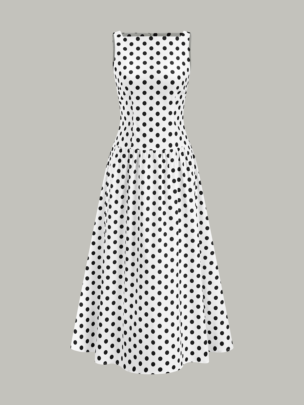 Polka Dot Sleeveless Midi Dress-Chicvia