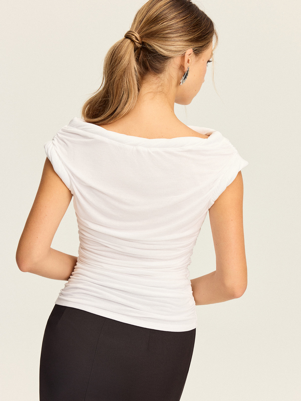 Draped Neck Ruched Top-Chicvia