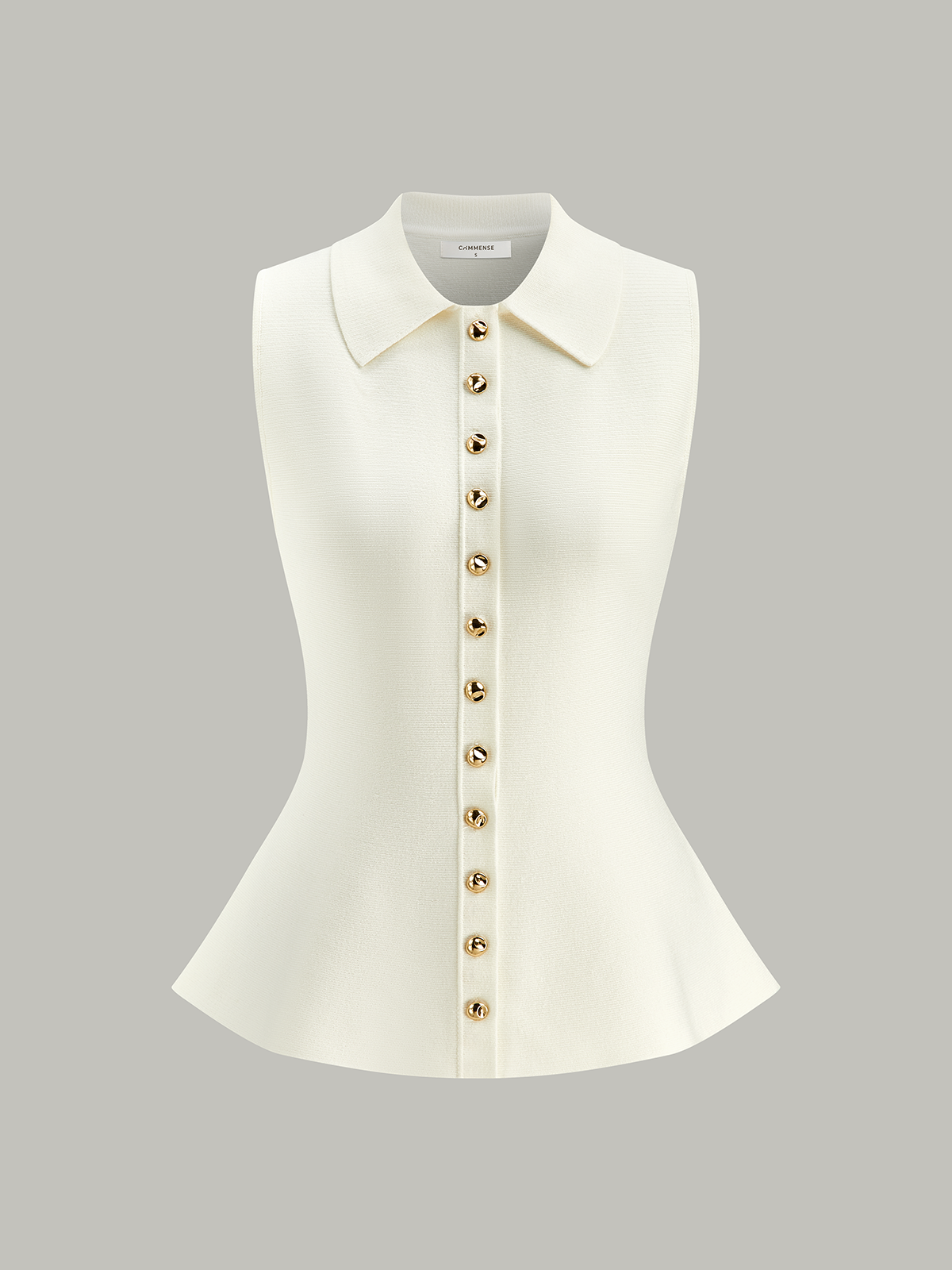 Metal Button Knit Peplum Top-Chicvia