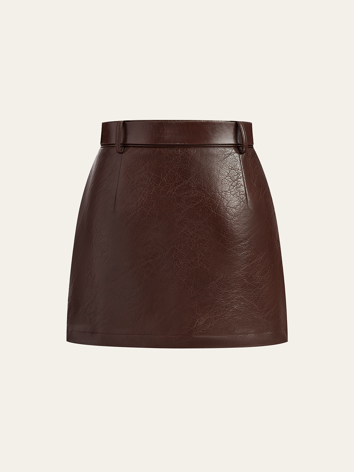 Jacquard Trim PU Leather Mini Skirt with Belt-Chicvia