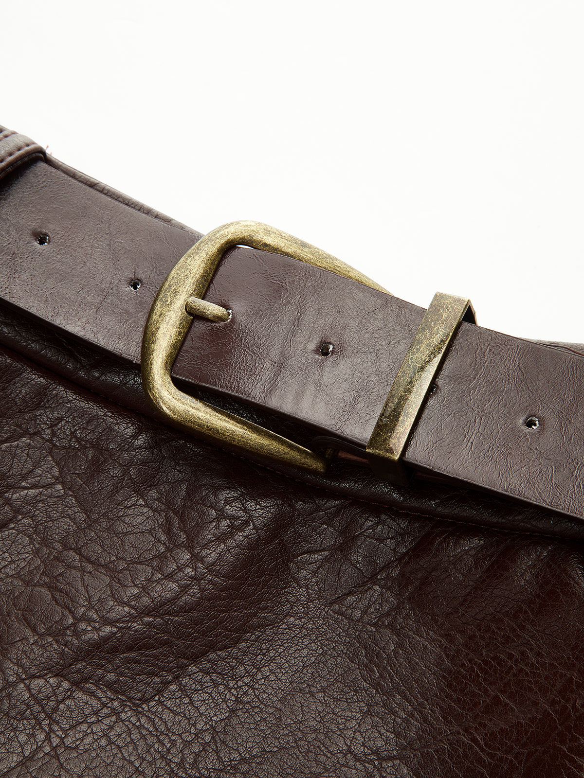 Jacquard Trim PU Leather Mini Skirt with Belt-Chicvia