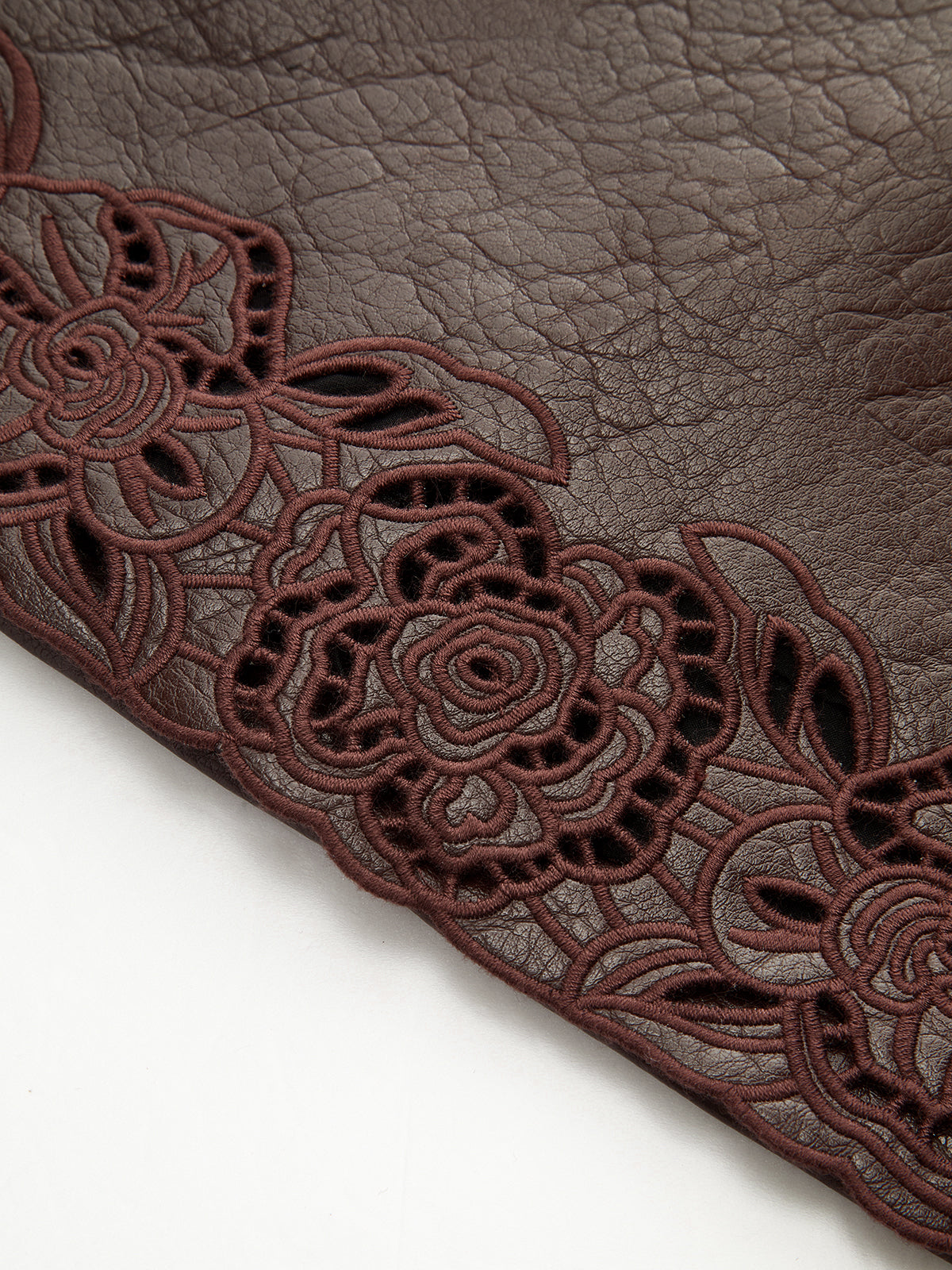 Jacquard Trim PU Leather Mini Skirt with Belt-Chicvia