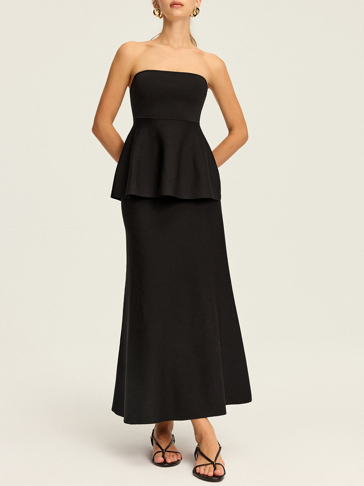 Knit Elastic-Waist Maxi Skirt-Chicvia