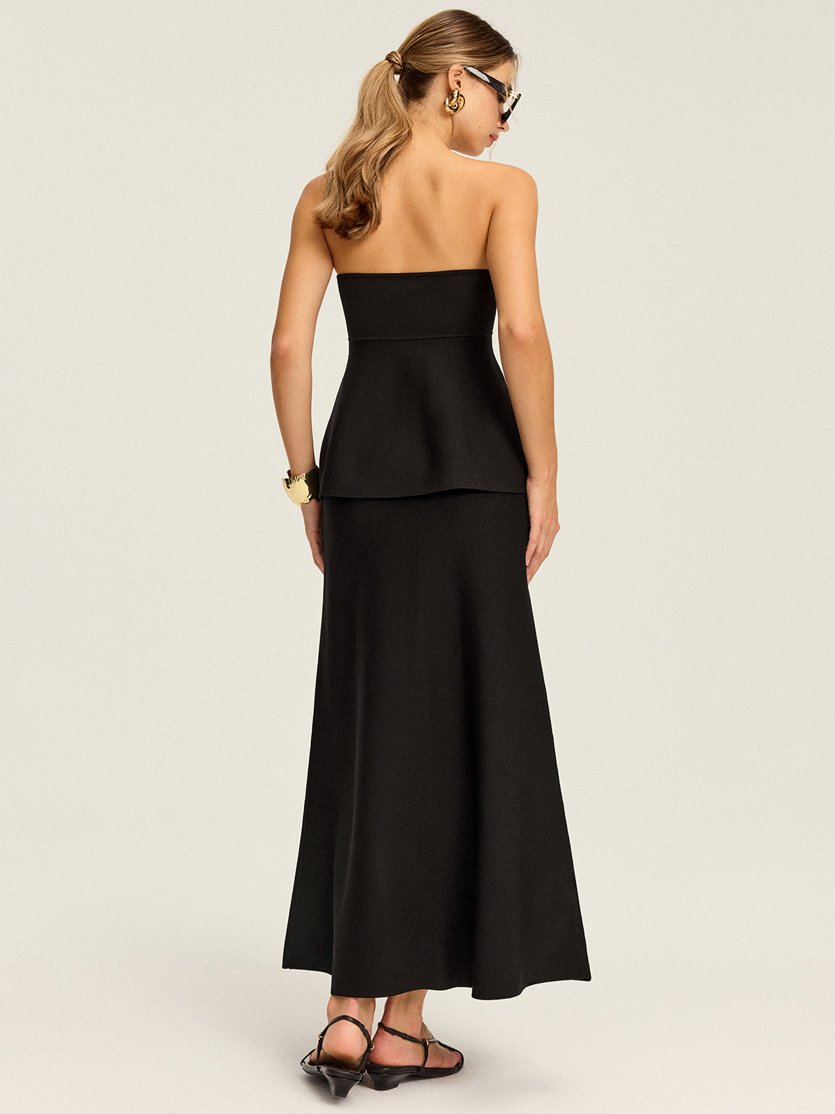 Knit Elastic-Waist Maxi Skirt-Chicvia