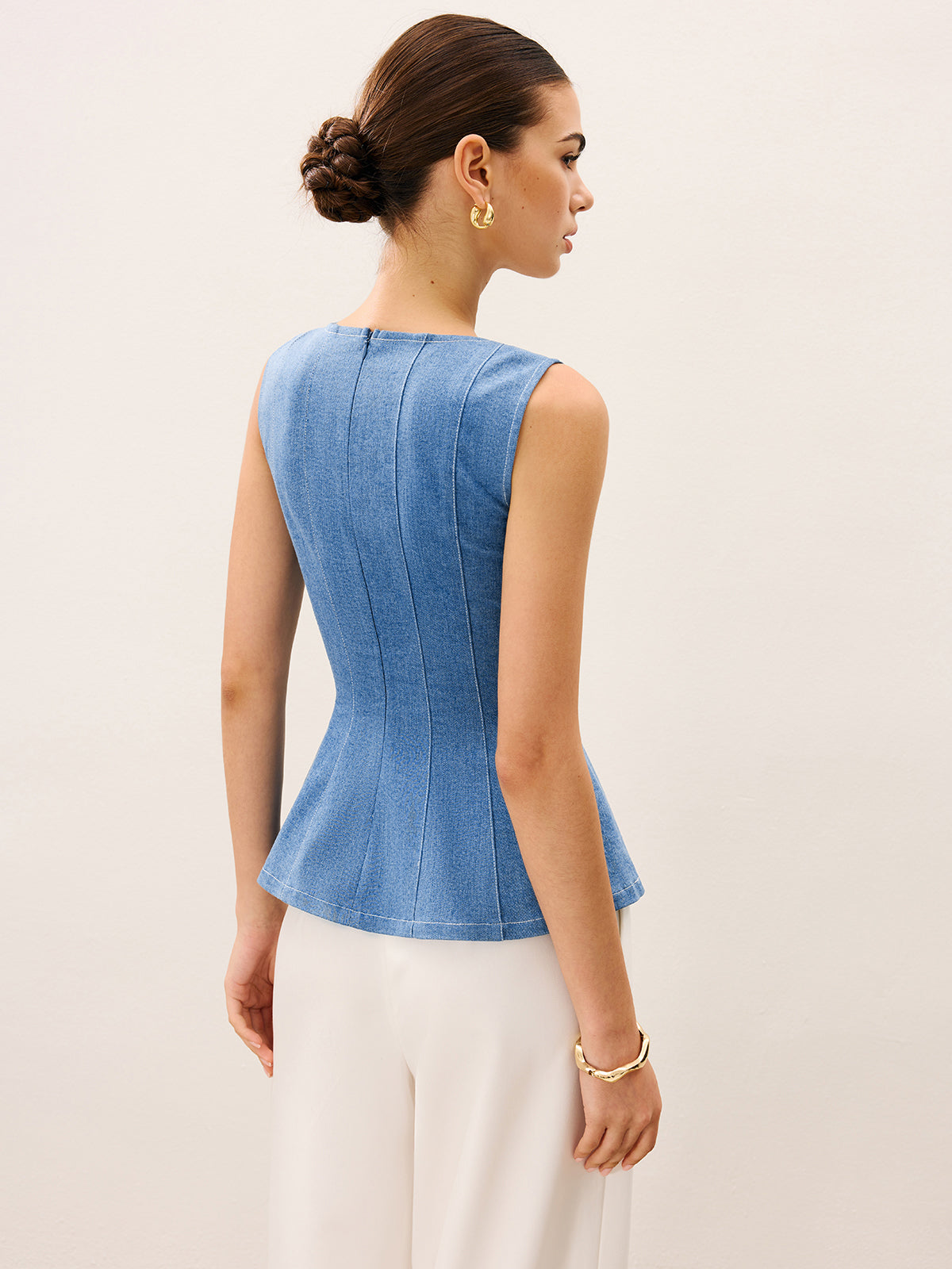 Denim Peplum Top-Chicvia