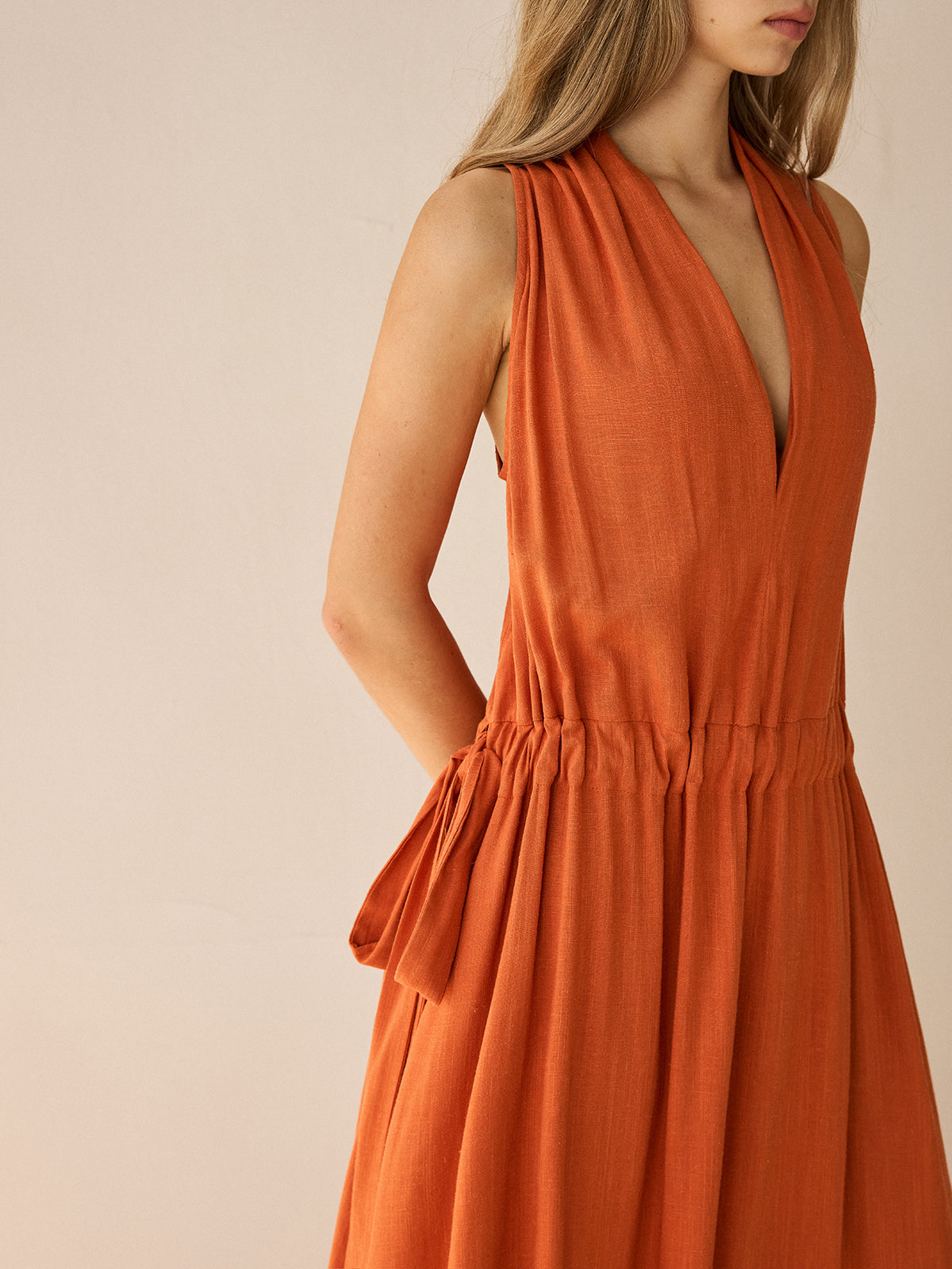 Cotton & Linen Halter Maxi Dress-Chicvia