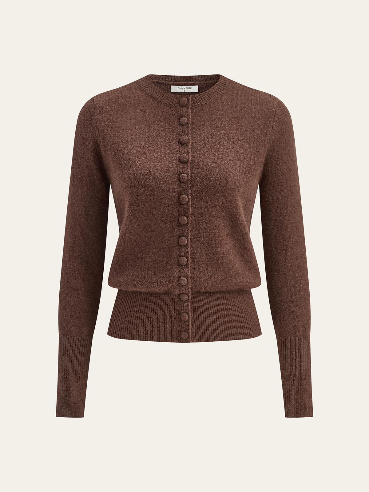 Crew Neck Button-Front Knit Cardigan-Chicvia