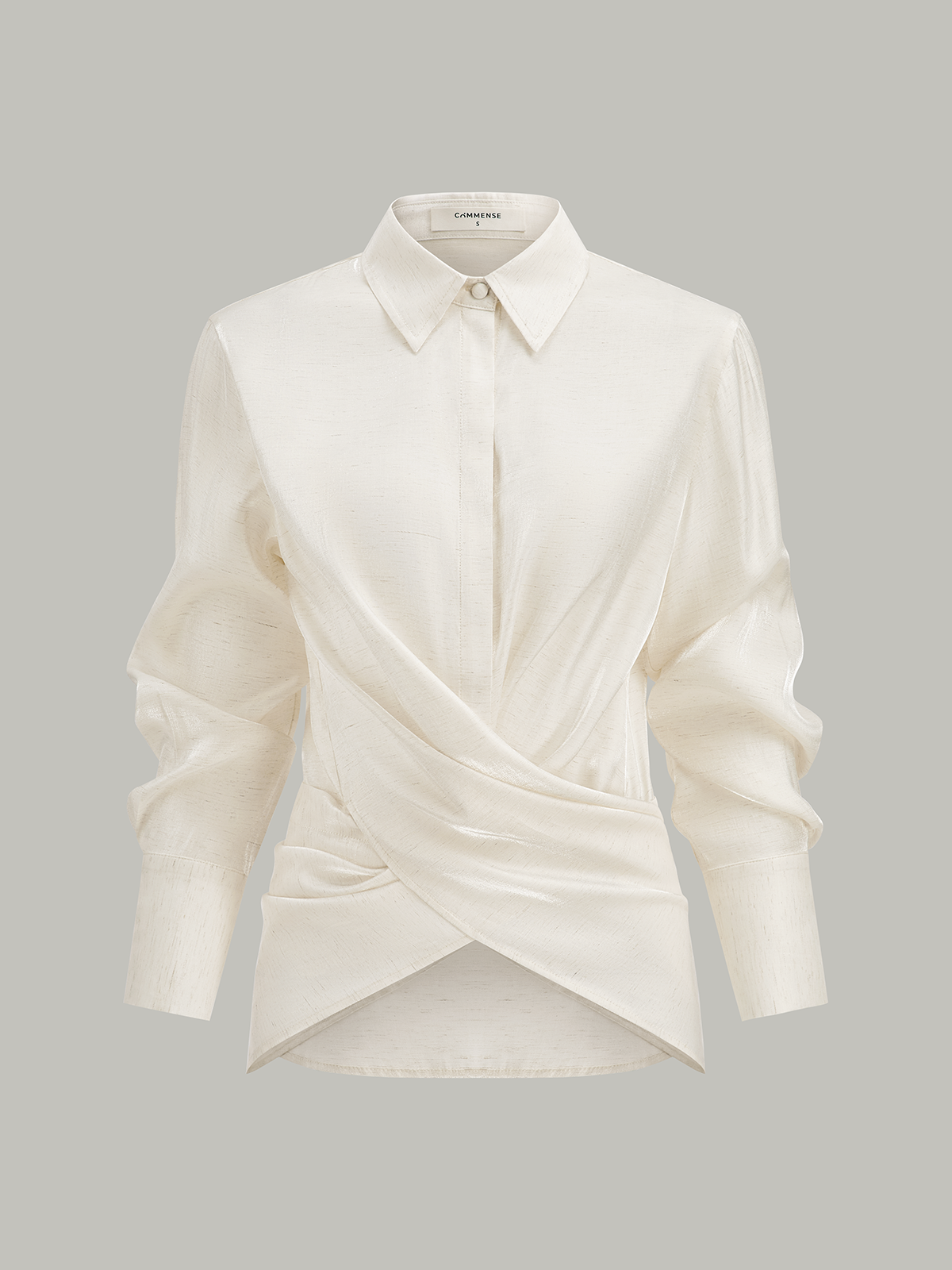 Linen Blend Cross-Over Wrap Shirt-Chicvia