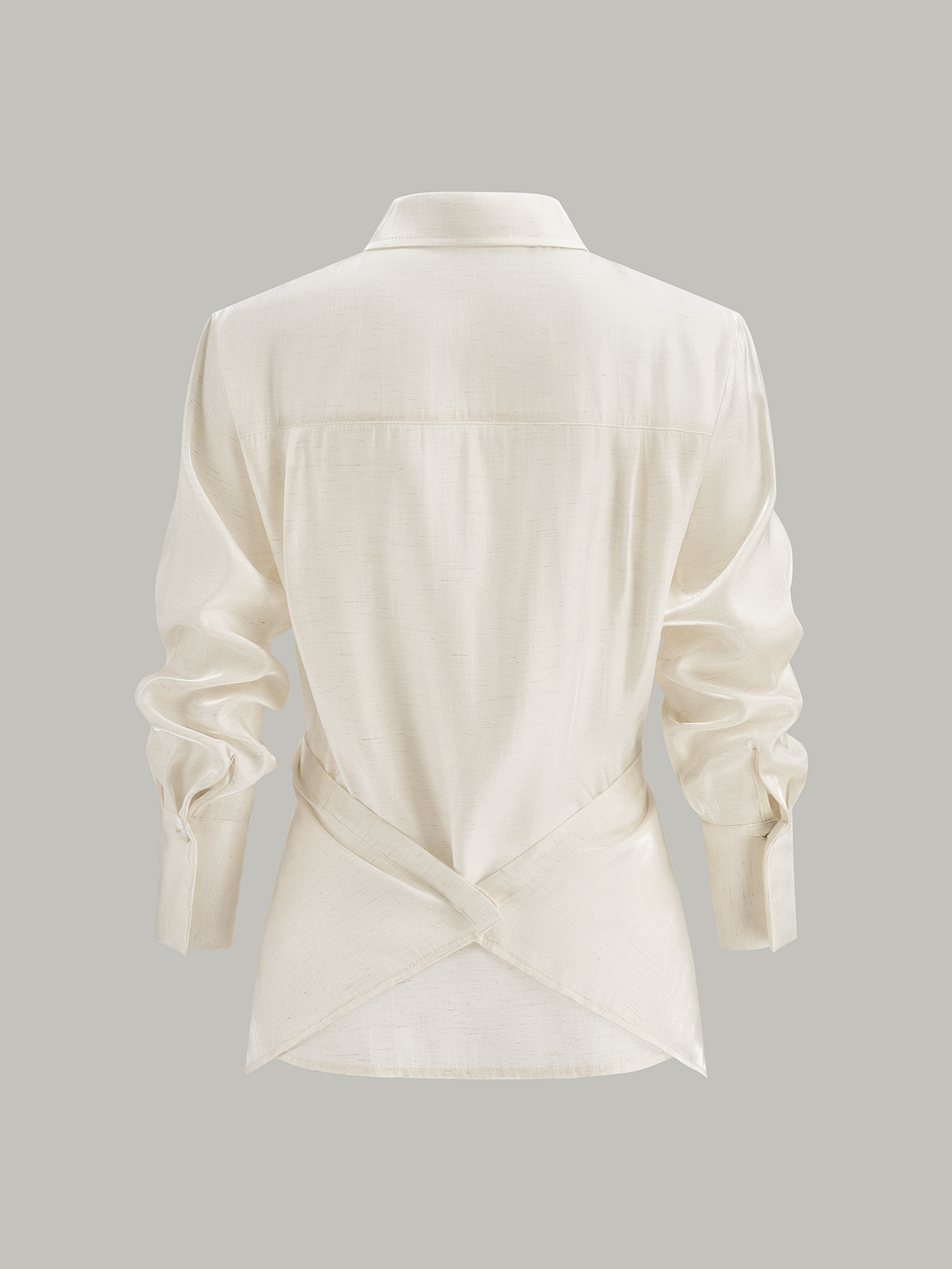 Linen Blend Cross-Over Wrap Shirt-Chicvia