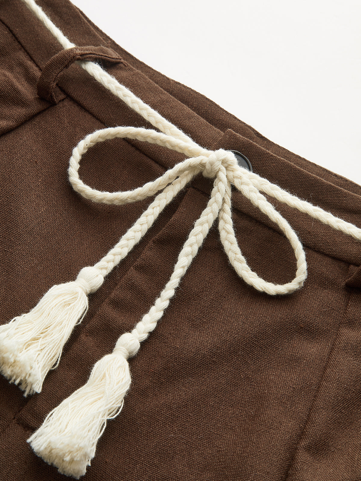 Palm Tree Embroidery Pants with Tassel Tie-Chicvia