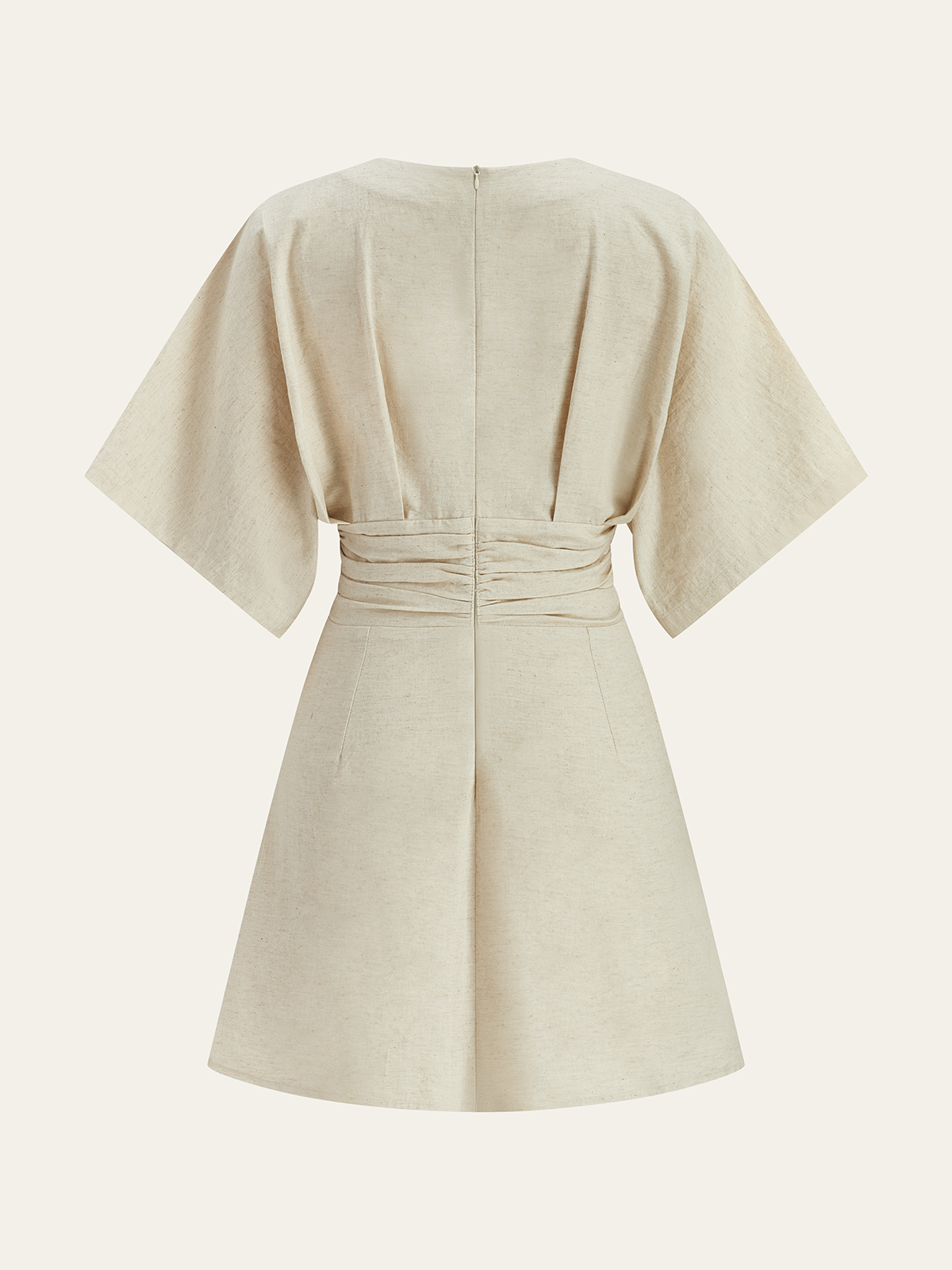 Cotton & Linen Ruched Button Detail Mini Dress-Chicvia