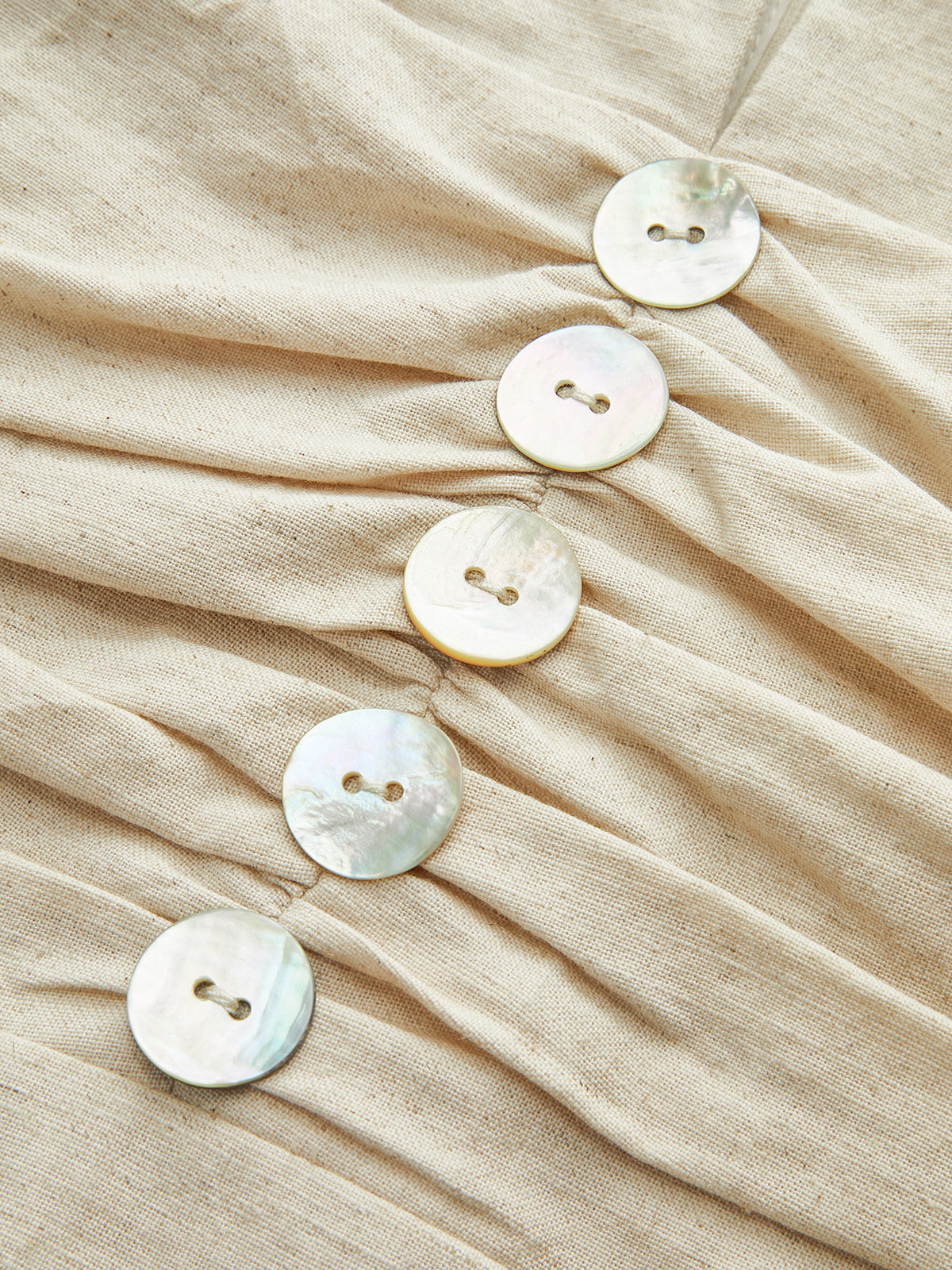 Cotton & Linen Ruched Button Detail Mini Dress-Chicvia