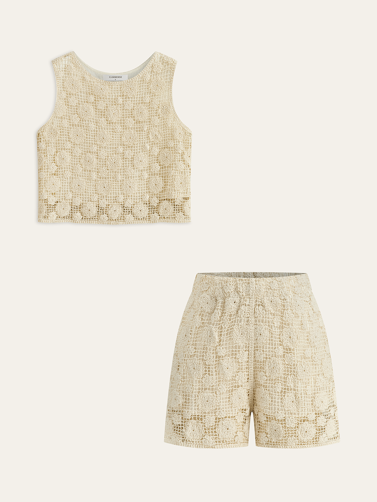 Floral Lace Sleeveless Shorts Set-Chicvia