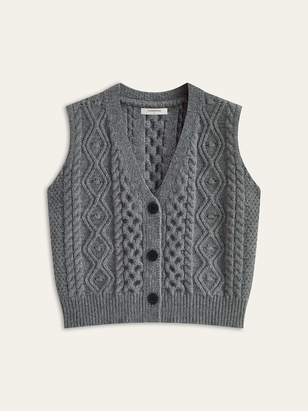 Cable-Knit Sleeveless Sweater Vest-Chicvia