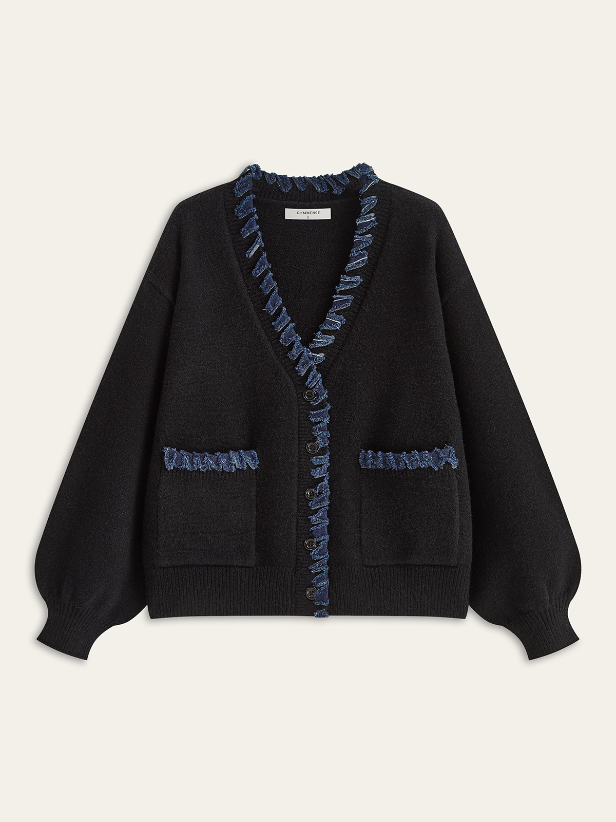 Denim Fringe Trim Cardigan-Chicvia