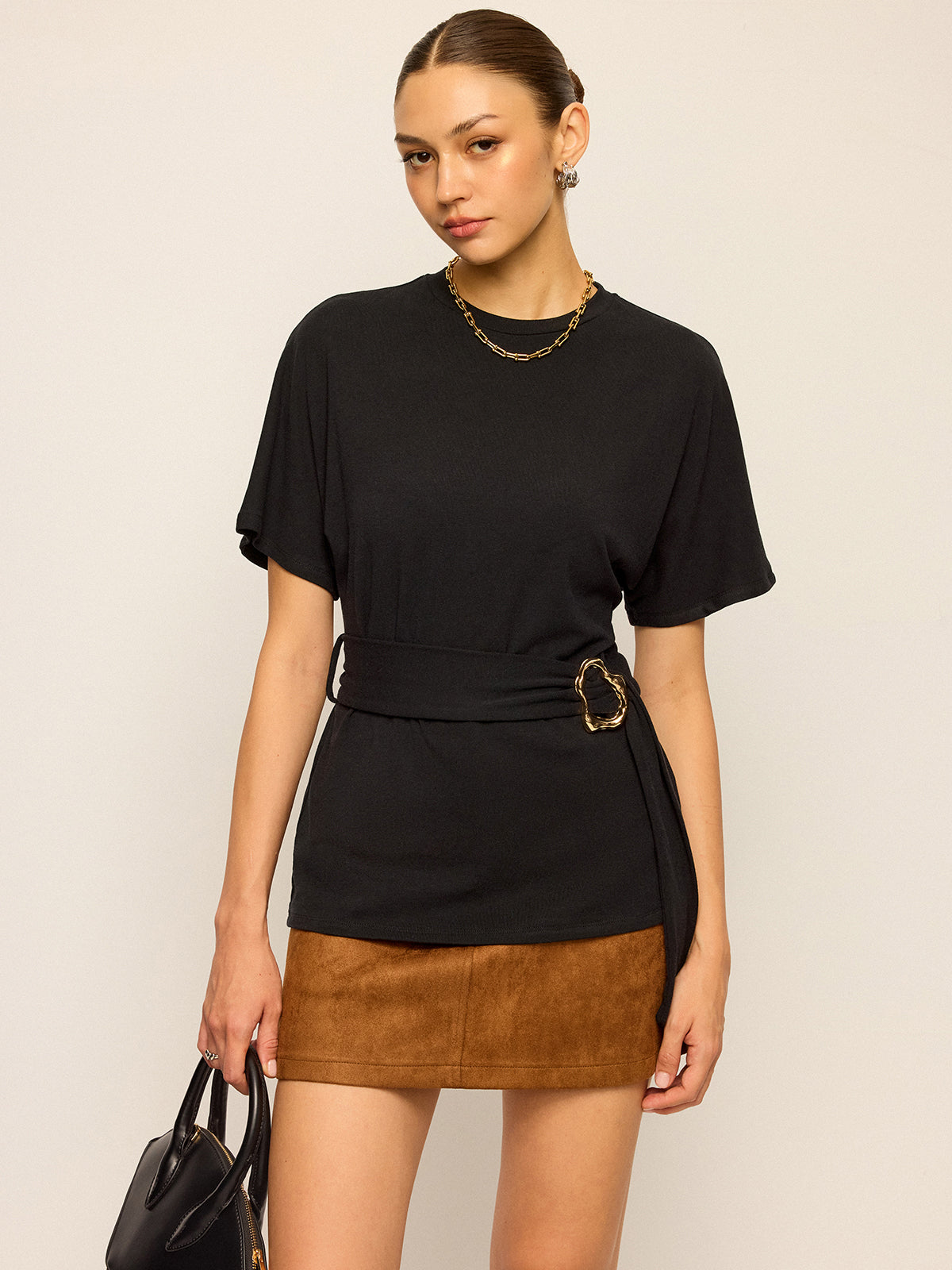 Belted Short-Sleeve Top-Chicvia