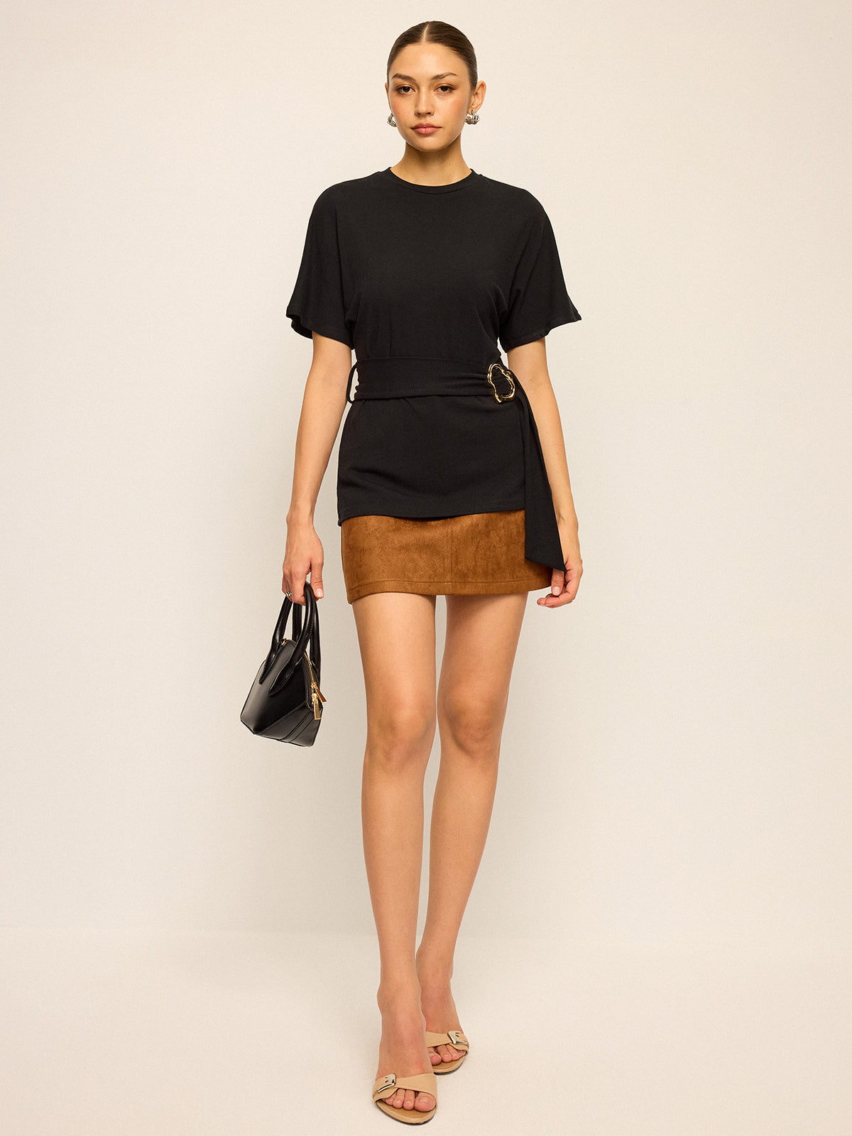 Belted Short-Sleeve Top-Chicvia