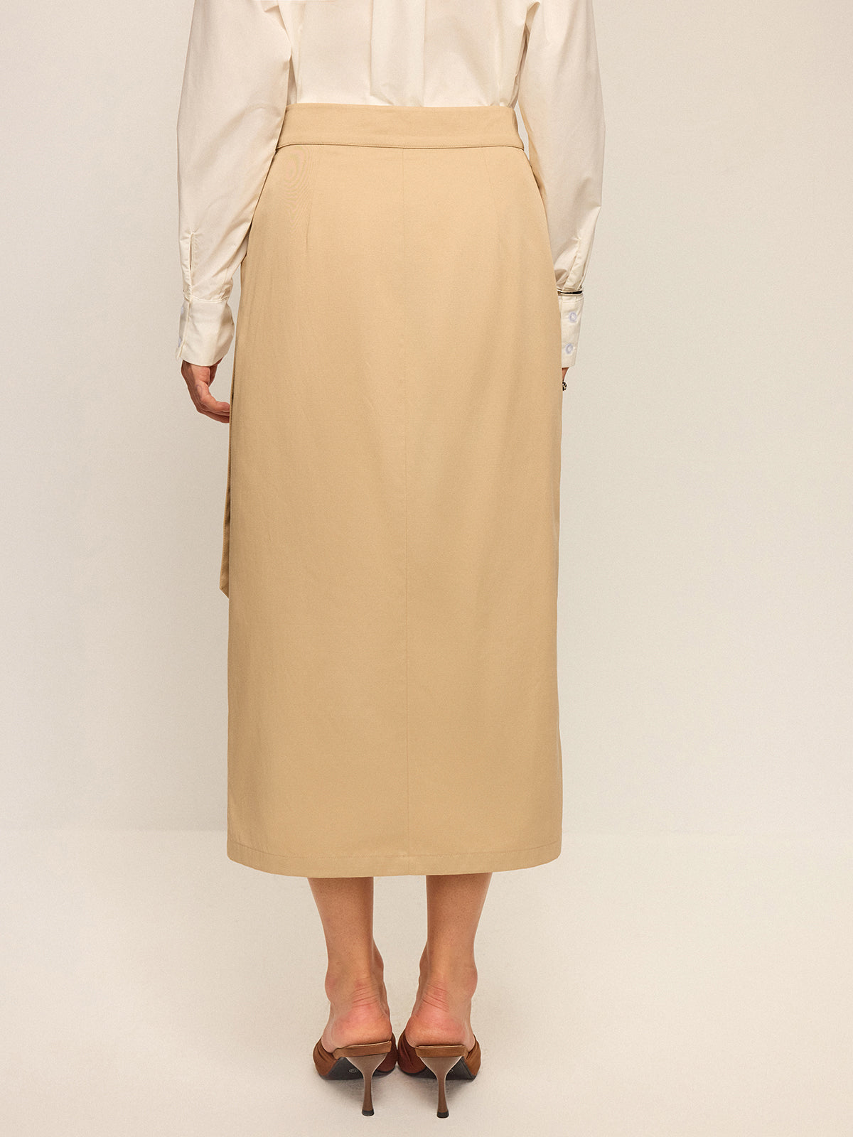 Pocket Wrap Midi Skirt-Chicvia