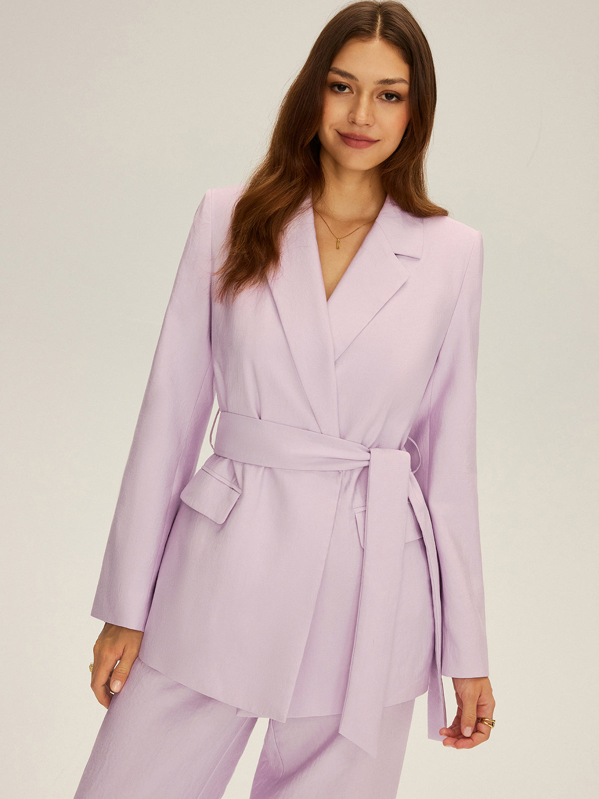 Long Sleeve Belted Blazer-Chicvia