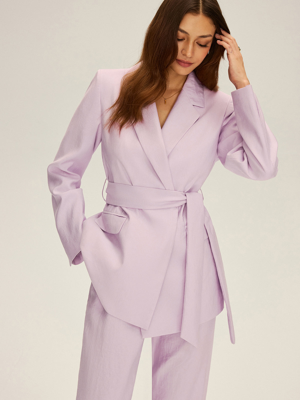 Long Sleeve Belted Blazer-Chicvia