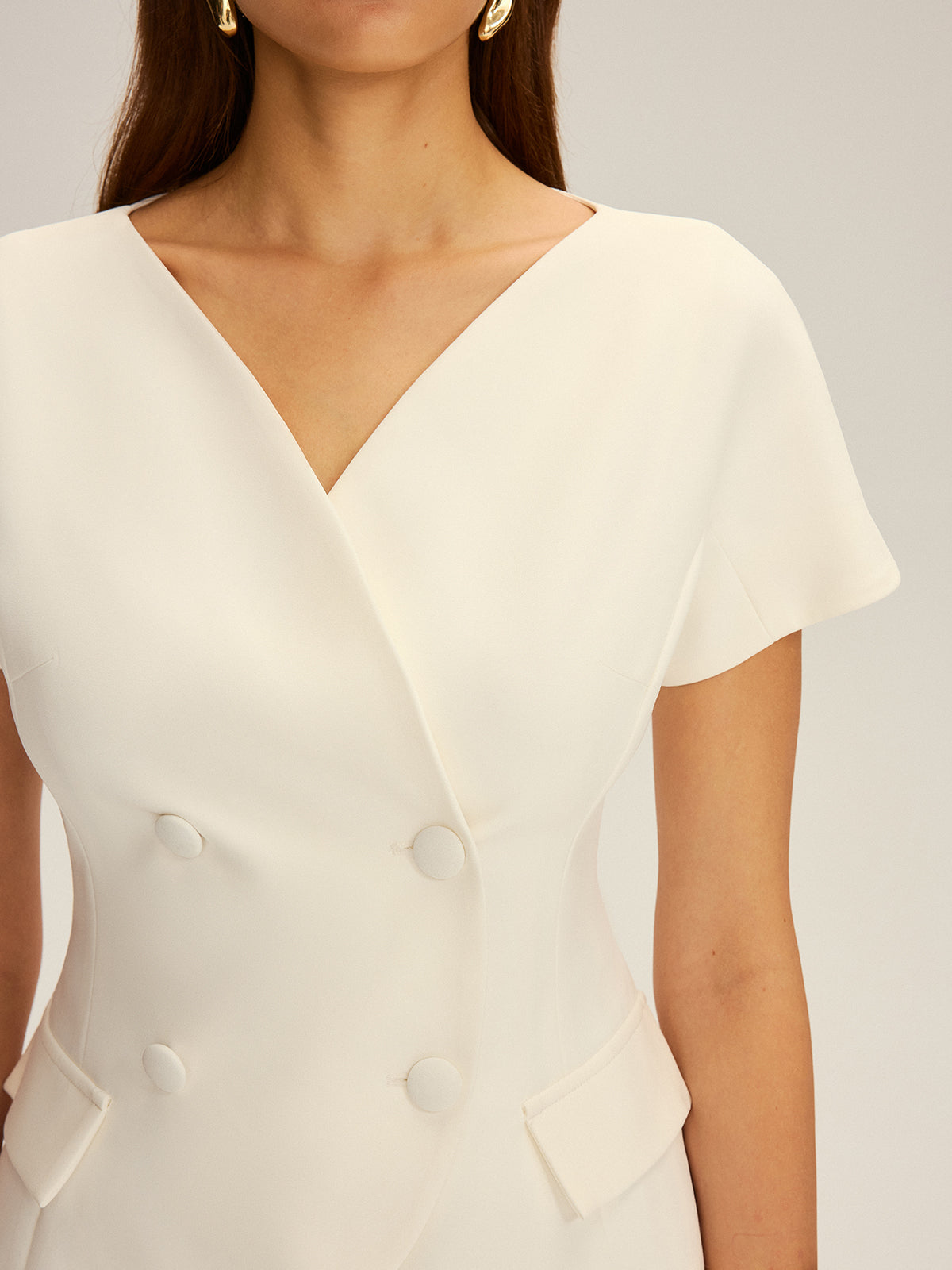 Double-Breasted Short-Sleeve Blazer-Chicvia