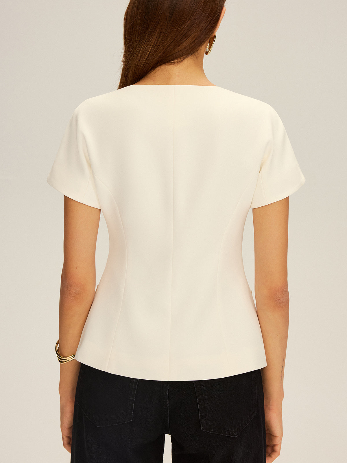 Double-Breasted Short-Sleeve Blazer-Chicvia