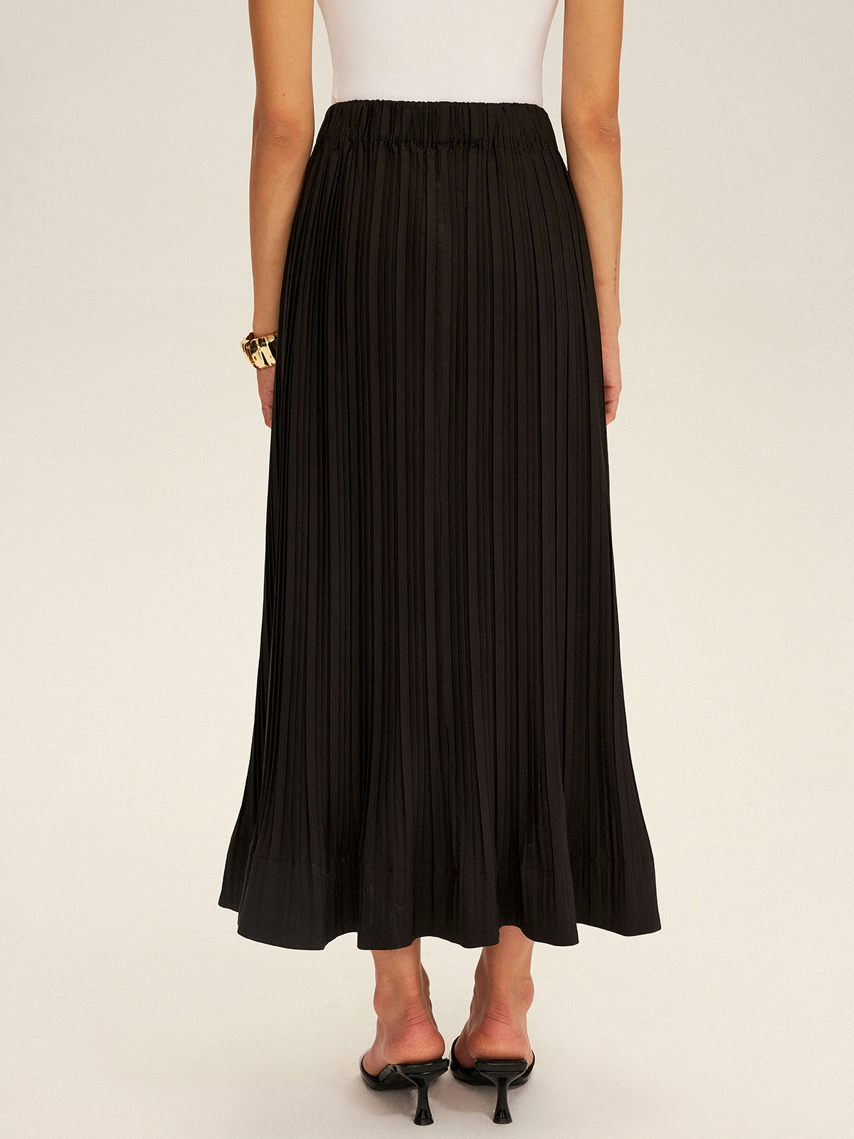 Pleated Elastic Waist Maxi Skirt-Chicvia