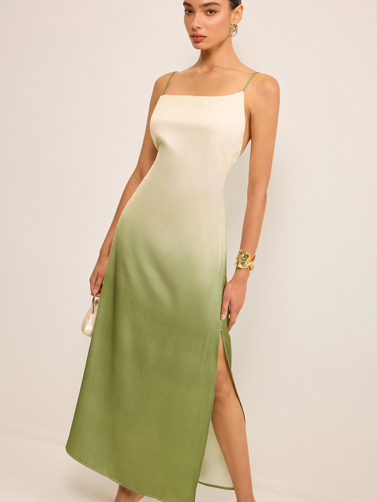 Gradient Asymmetrical Strap Maxi Dress-Chicvia