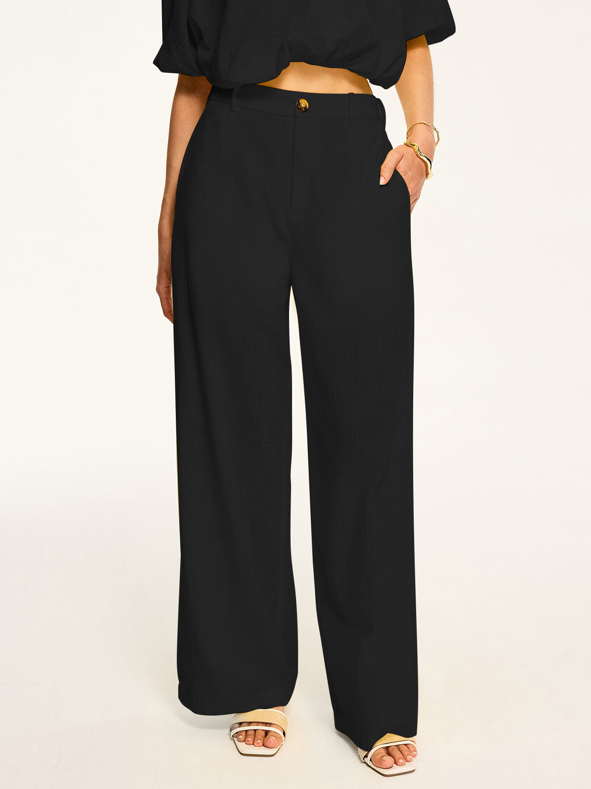 Mid-Waisted Wide-Leg Pants-Chicvia