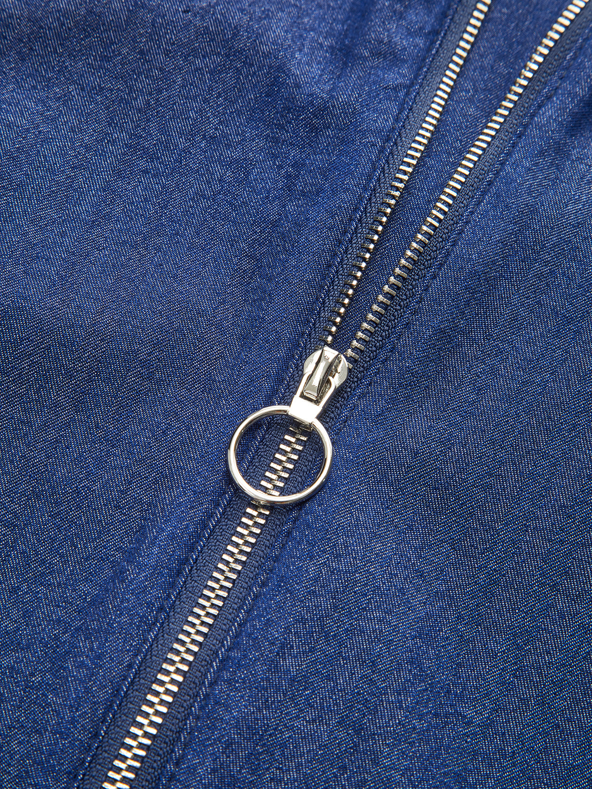 Denim Halter Neck Back Zipper Top-Chicvia