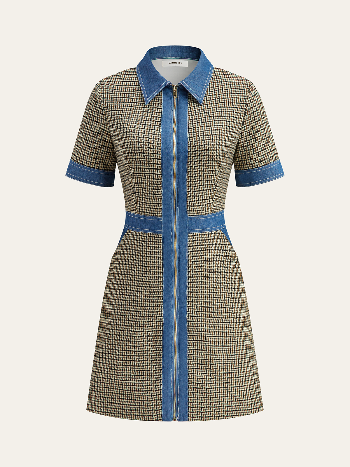 Plaid Contrast Trim Mini Dress-Chicvia