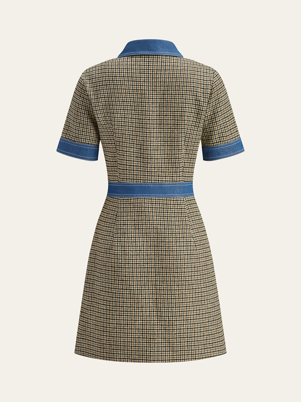 Plaid Contrast Trim Mini Dress-Chicvia