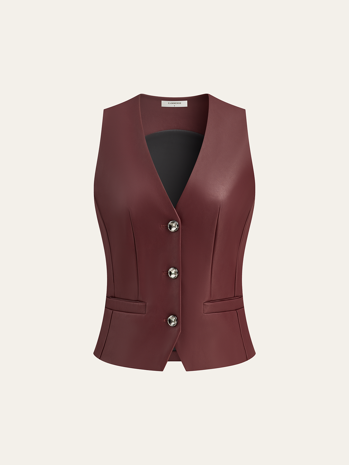 Faux Leather Metal Button Vest-Chicvia
