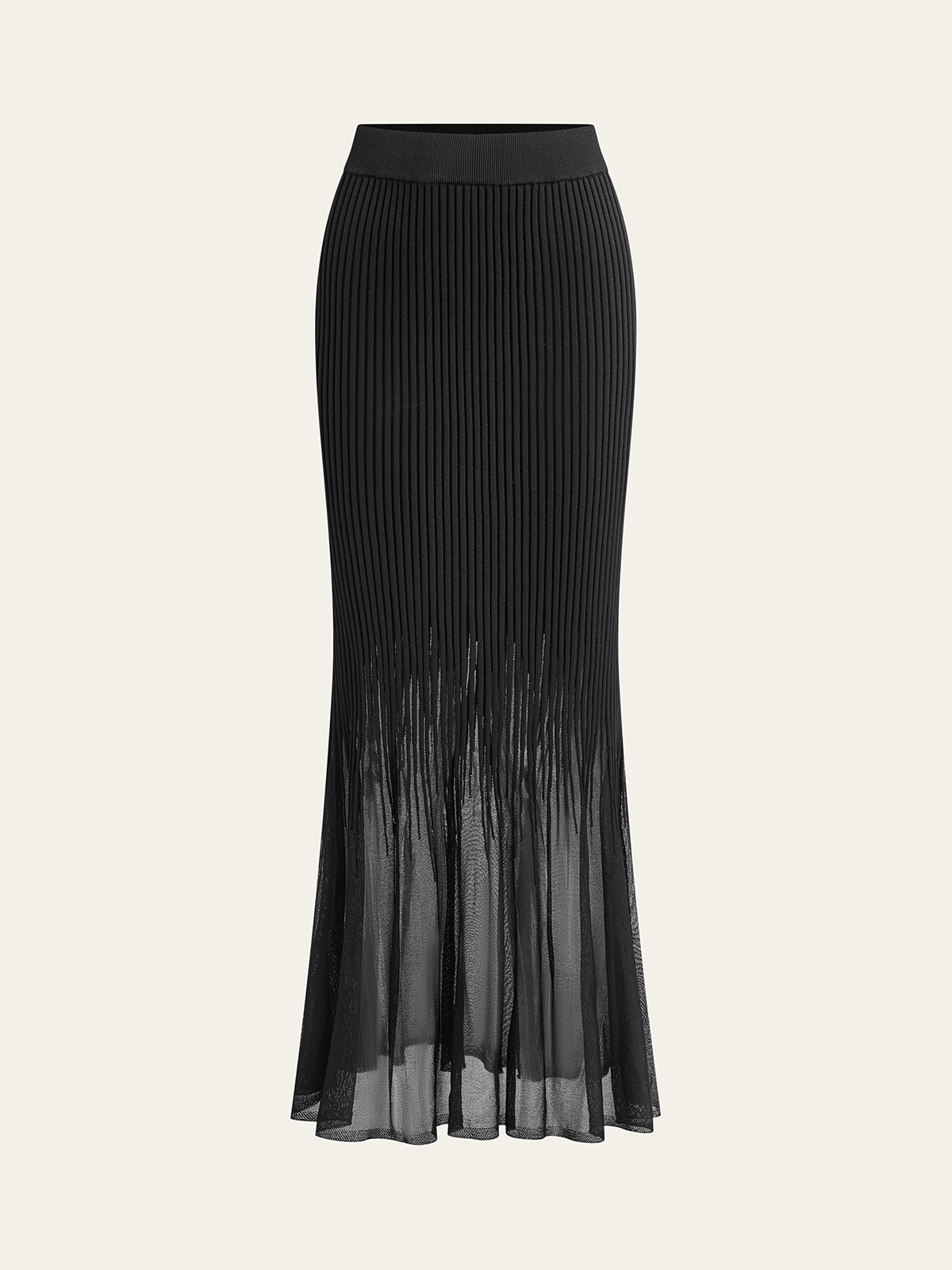 Mesh Hem Ribbed Knit Mermaid Skirt-Chicvia