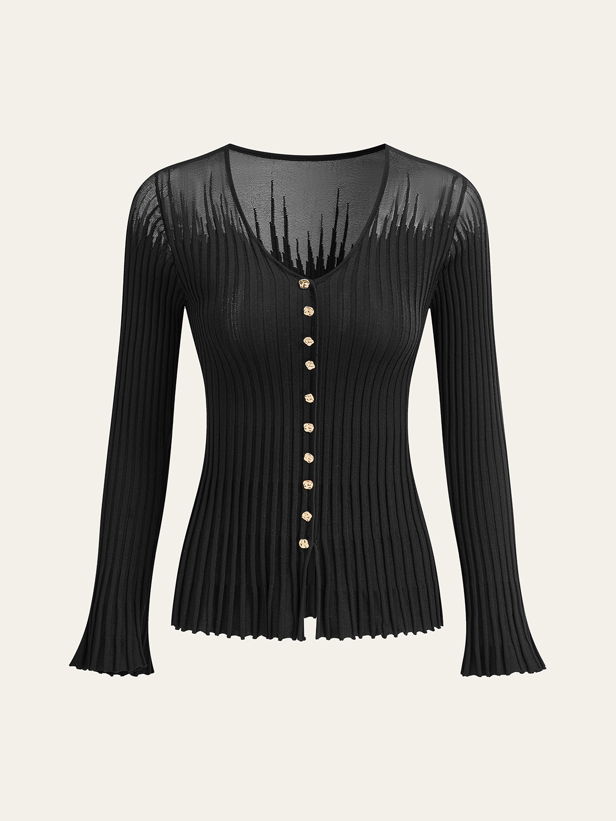 Mesh Panel Ribbed Knit Top-Chicvia