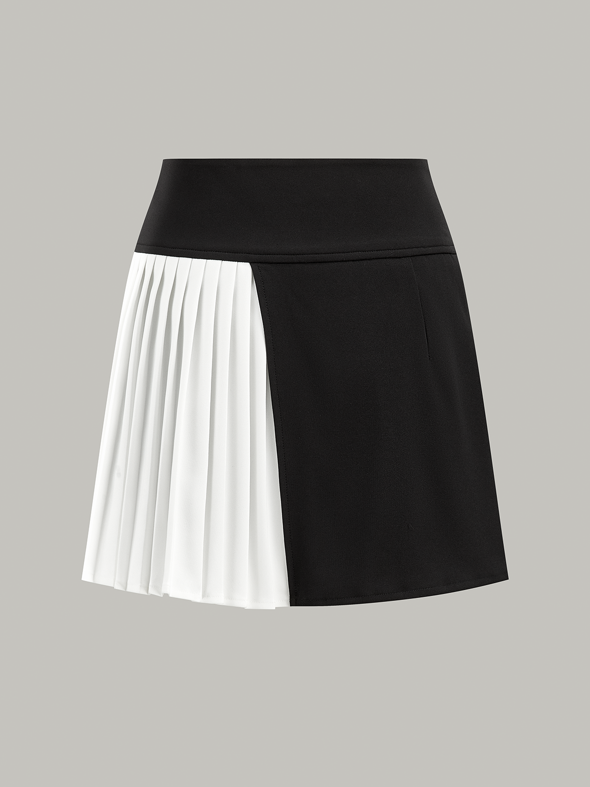 Contrast Pleated Panel Mini Skirt-Chicvia