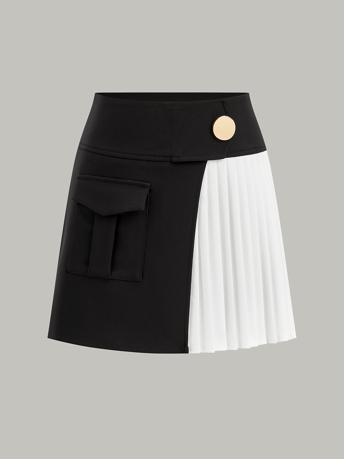Contrast Pleated Panel Mini Skirt-Chicvia
