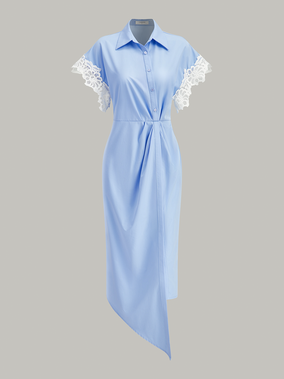 Lace Trim Asymmetric Hem Shirt Dress-Chicvia