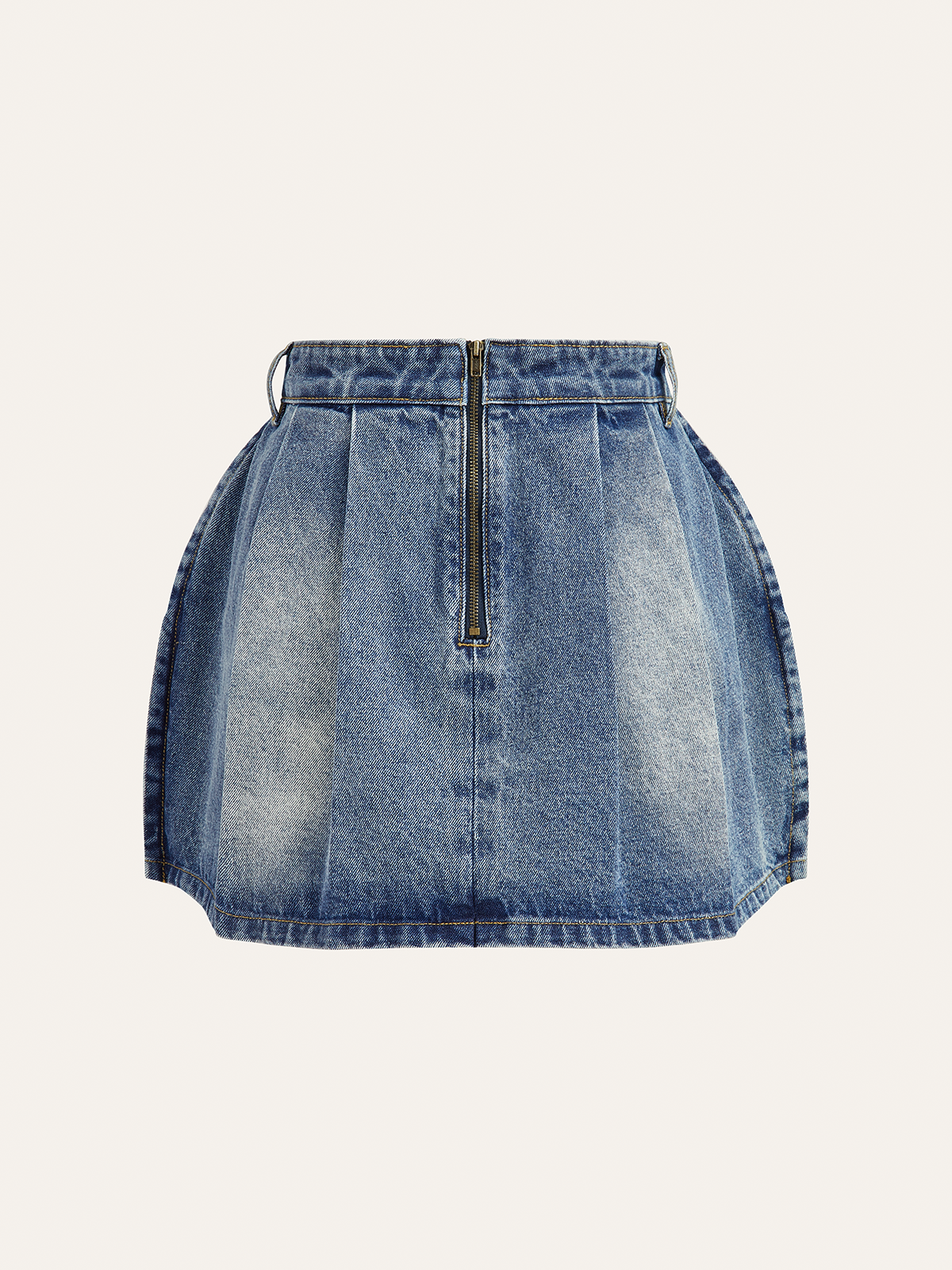 Denim Mid-Waisted Pleated Mini Skirt-Chicvia