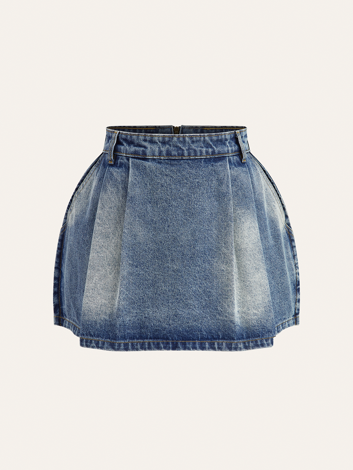 Denim Mid-Waisted Pleated Mini Skirt-Chicvia