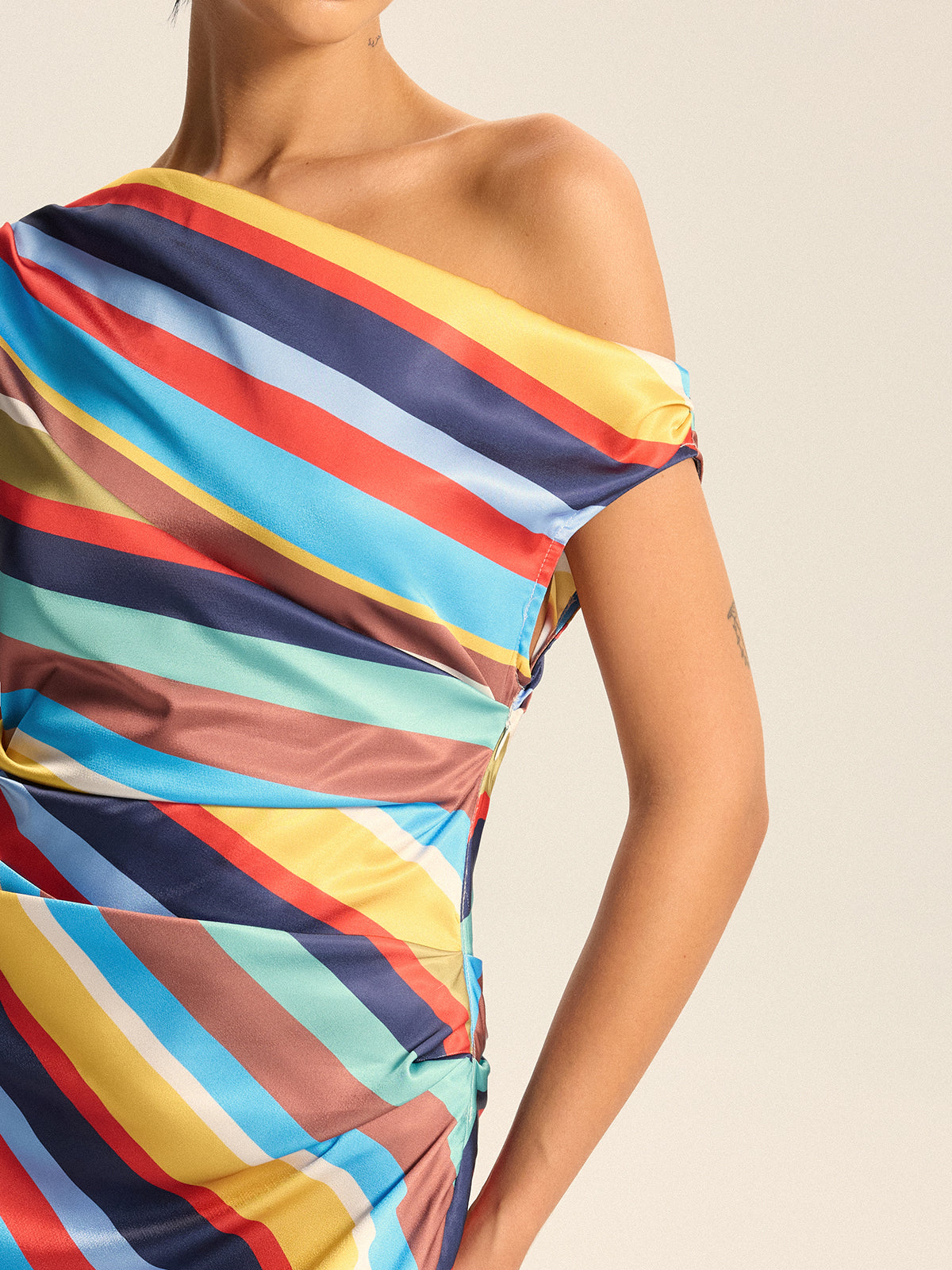 Colorful Striped One-Shoulder Maxi Dress-Chicvia