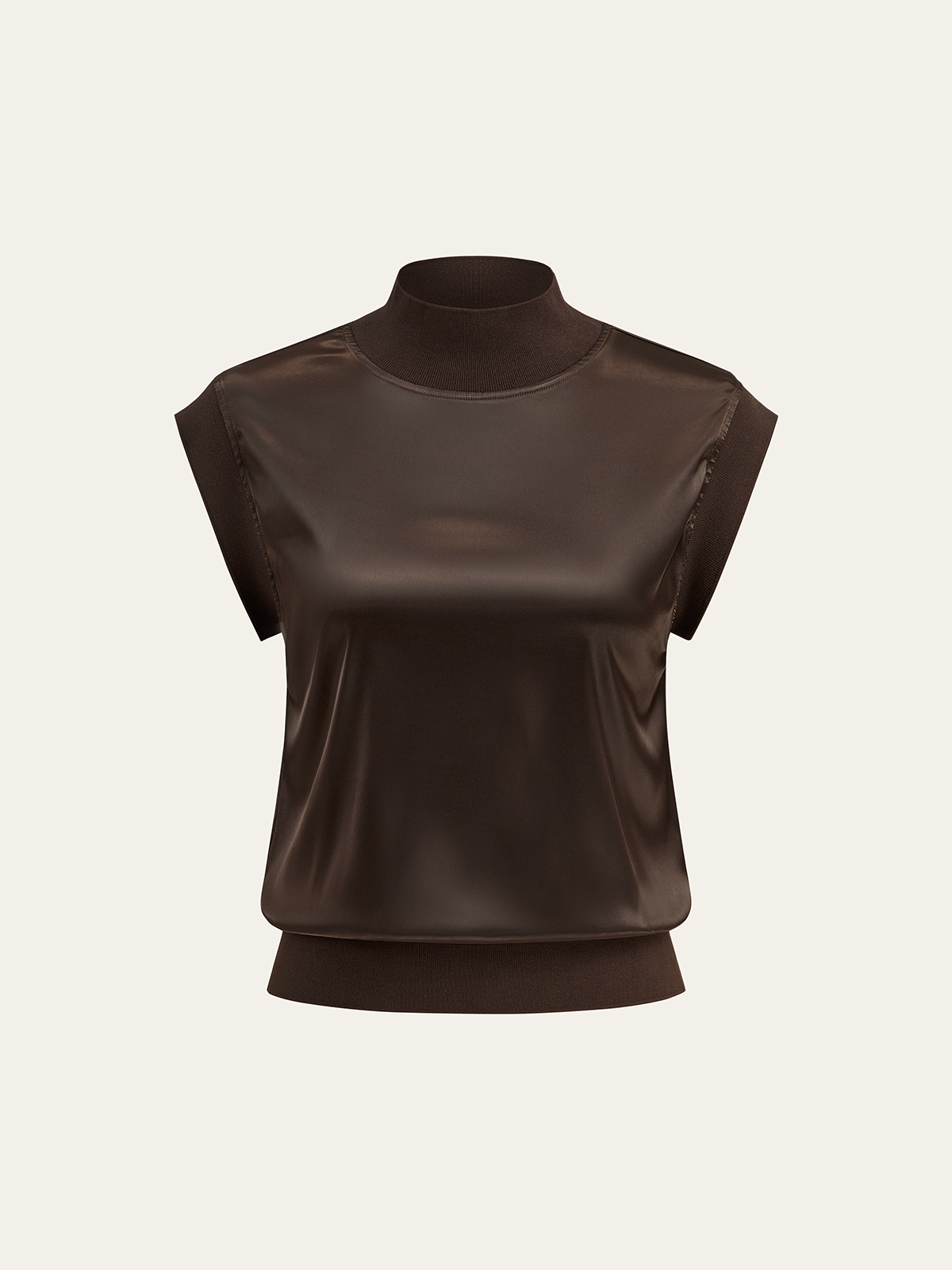 Mock Neck Cap Sleeve Top-Chicvia