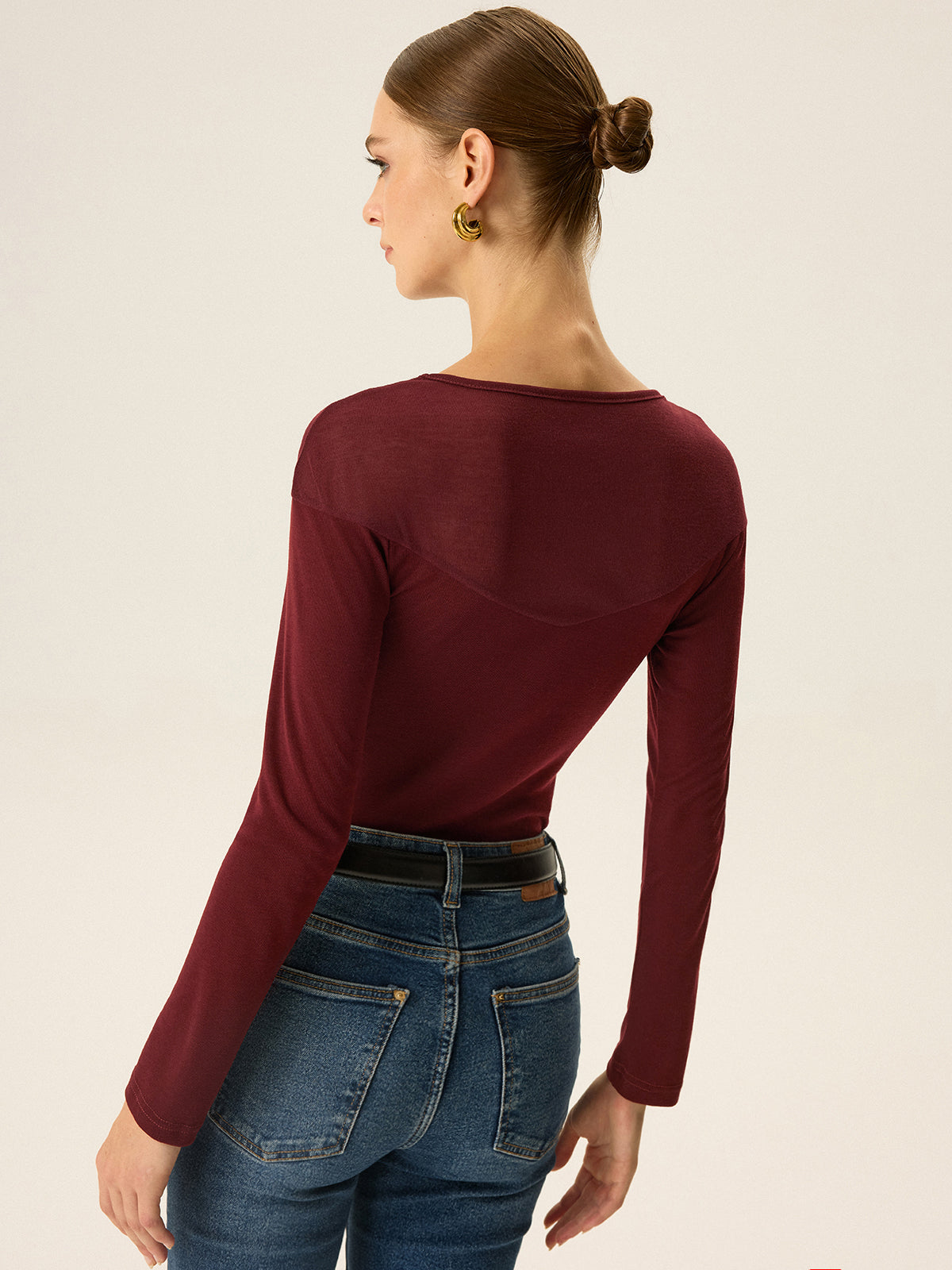 Metal Shell Detail Long Sleeve Top-Chicvia