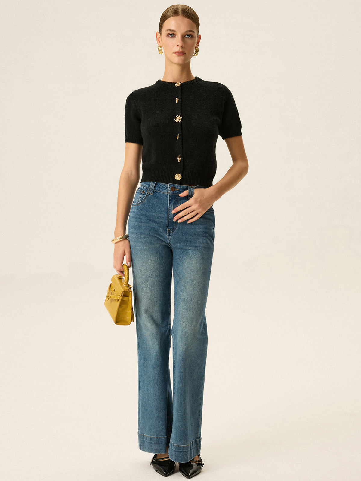 Metal Detail Knit Cardigan-Chicvia